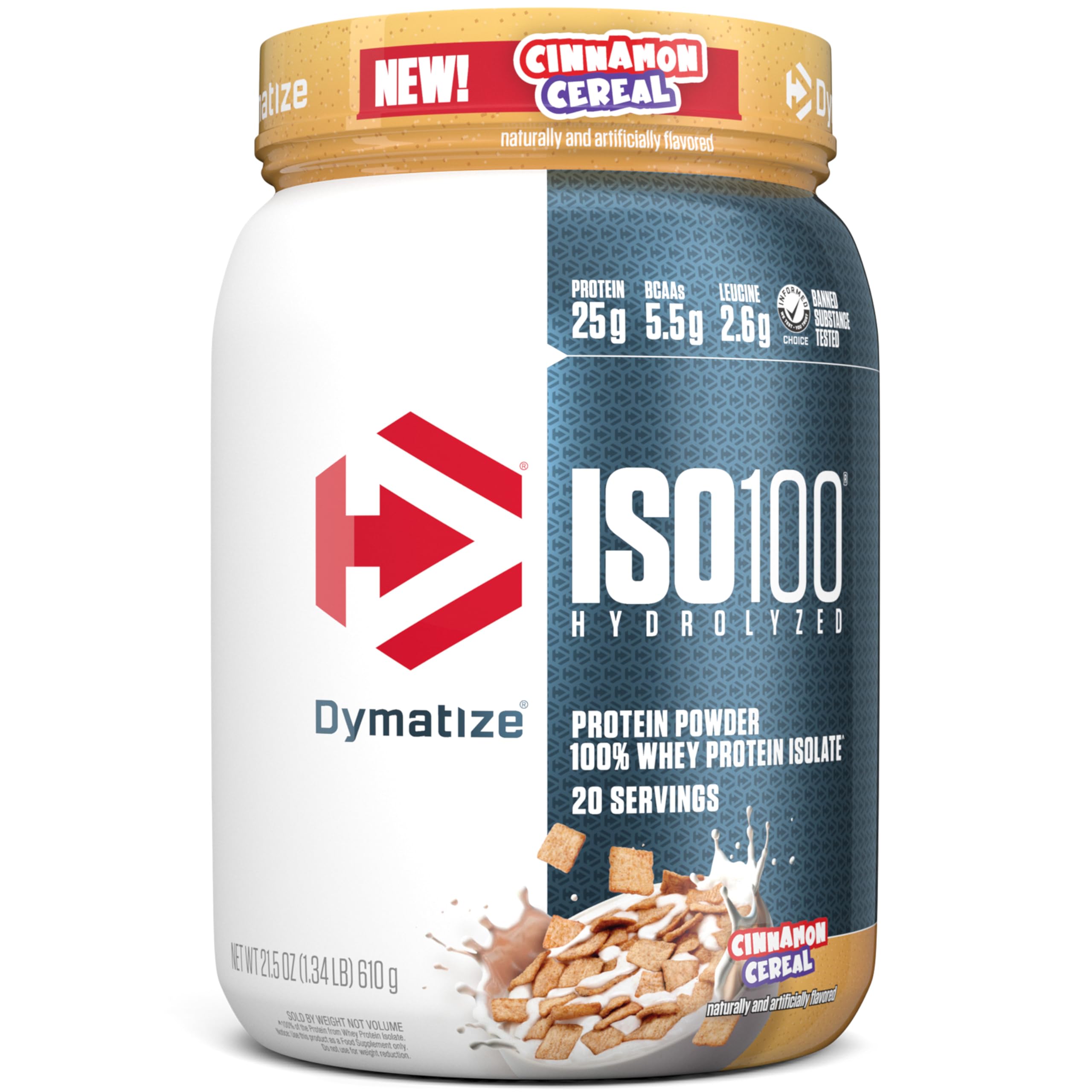 Dymatize ISO100 Hydrolyzed Protein Powder 100% Whey Isolate Cinnamon Cereal 20 Servings Gluten-Free